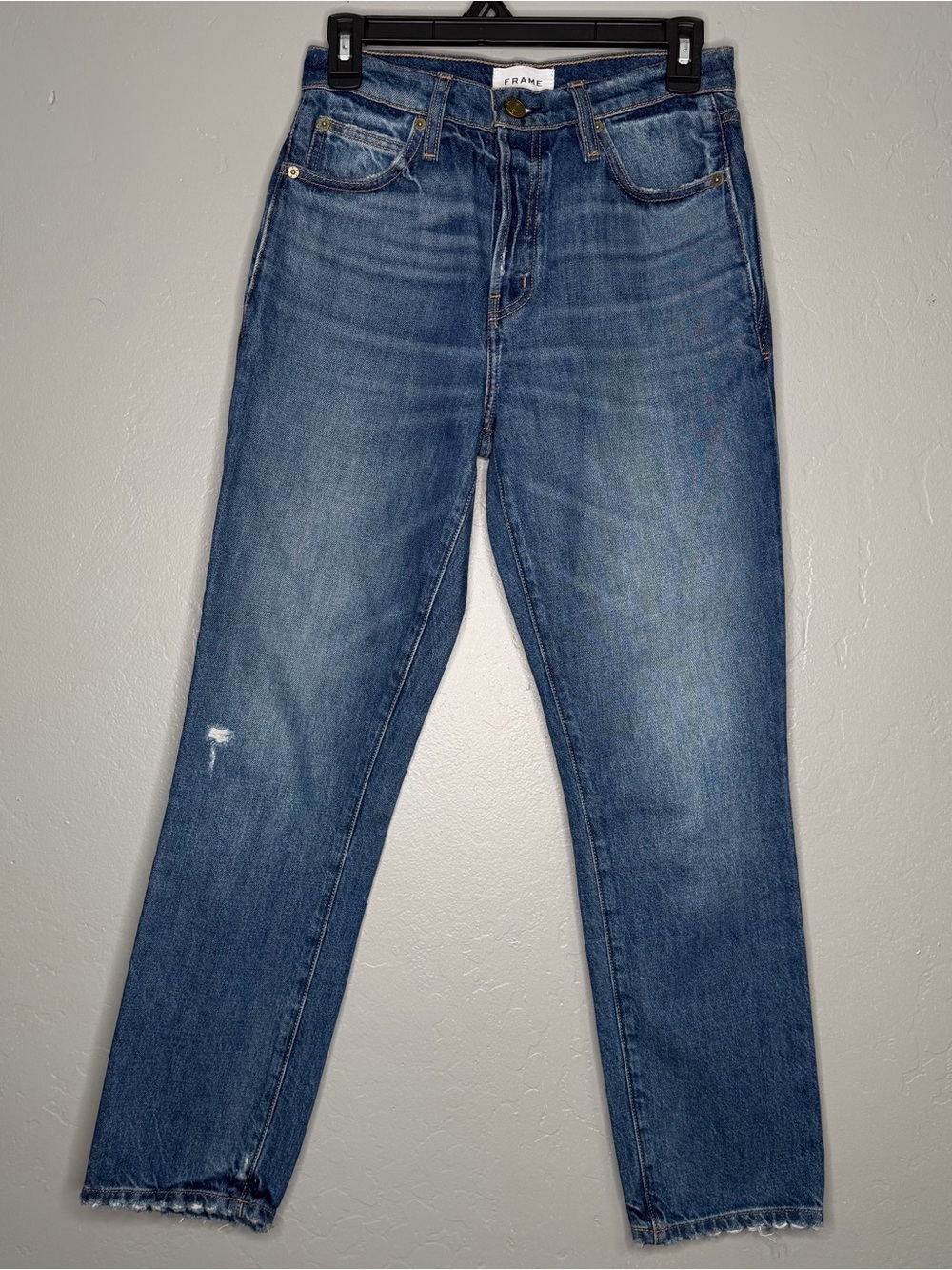 FRAME Jeans Womens 23 Blue High Rise Button Fly Raw Hem Ankle Denim WW23DPAB02